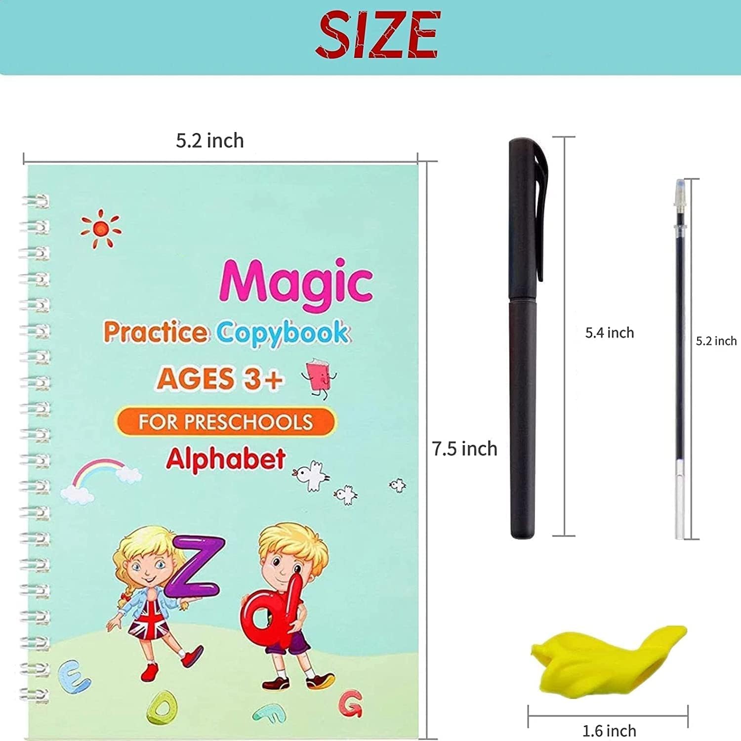 Yazora Magic Practice Copybook Set for Kids | 4 Reusable Handwriting Practice Books with Magic Pen & 10 Refills | Letter, Number & Writing Tracing Workbook for Preschoolers