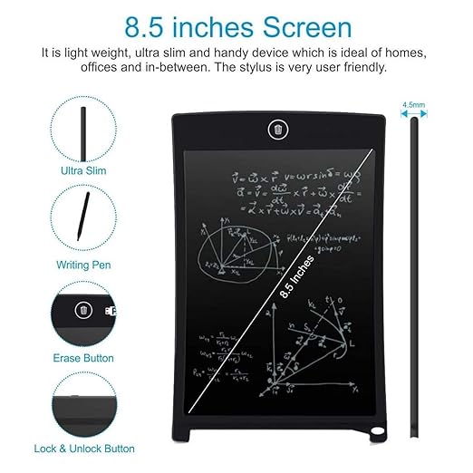 Rectangular Magic Slate 8.5-Inch LCD Writing Tablet with Stylus Pen, for Drawing, Playing, Noting by Kids & Adults