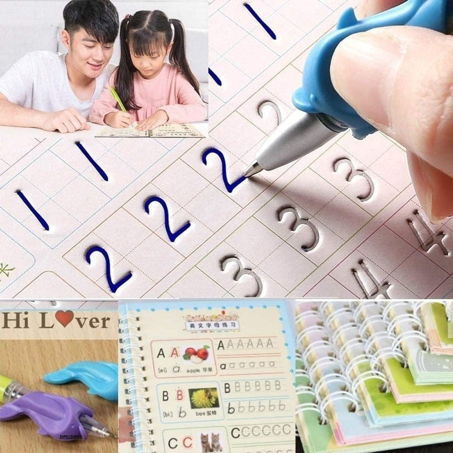 Yazora Magic Practice Copybook Set for Kids | 4 Reusable Handwriting Practice Books with Magic Pen & 10 Refills | Letter, Number & Writing Tracing Workbook for Preschoolers