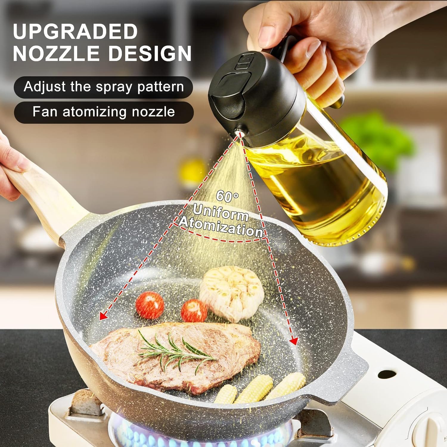 Glass Oil Sprayer and Dispenser Bottle, 500ml Capacity, 2-in-1 Design with Premium Nozzle for Cooking, Black