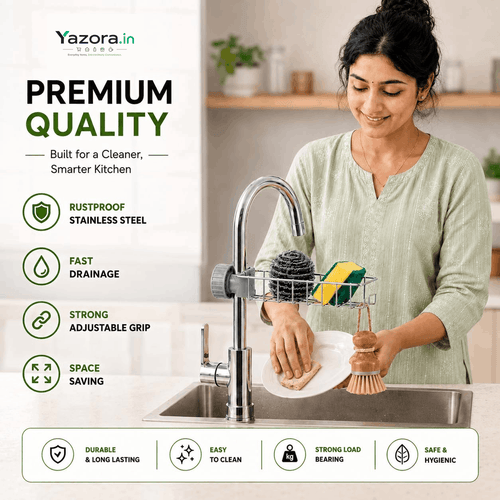 Kitchen Sink Organiser Stainless Steel | Sink Organizer for Kitchen Basin with Drainage | Sponge Holder for Kitchen Sink | Soap Stand for Kitchen Sink | Sink Caddy